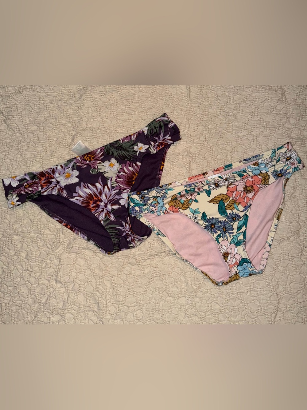 Kona Sol Floral Bikini Bottoms in Purple and Cream Floral